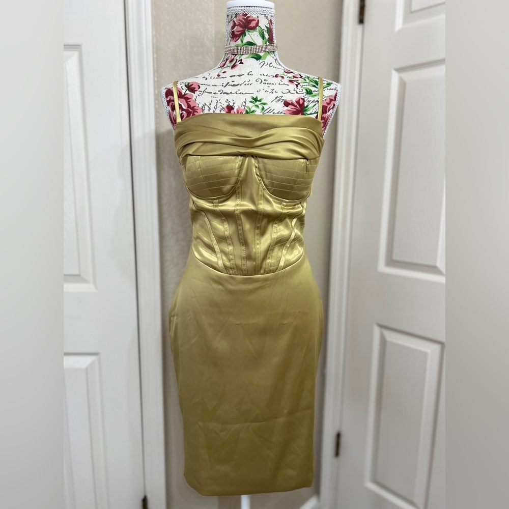 Gold green Ruched Cocktail Dress size S